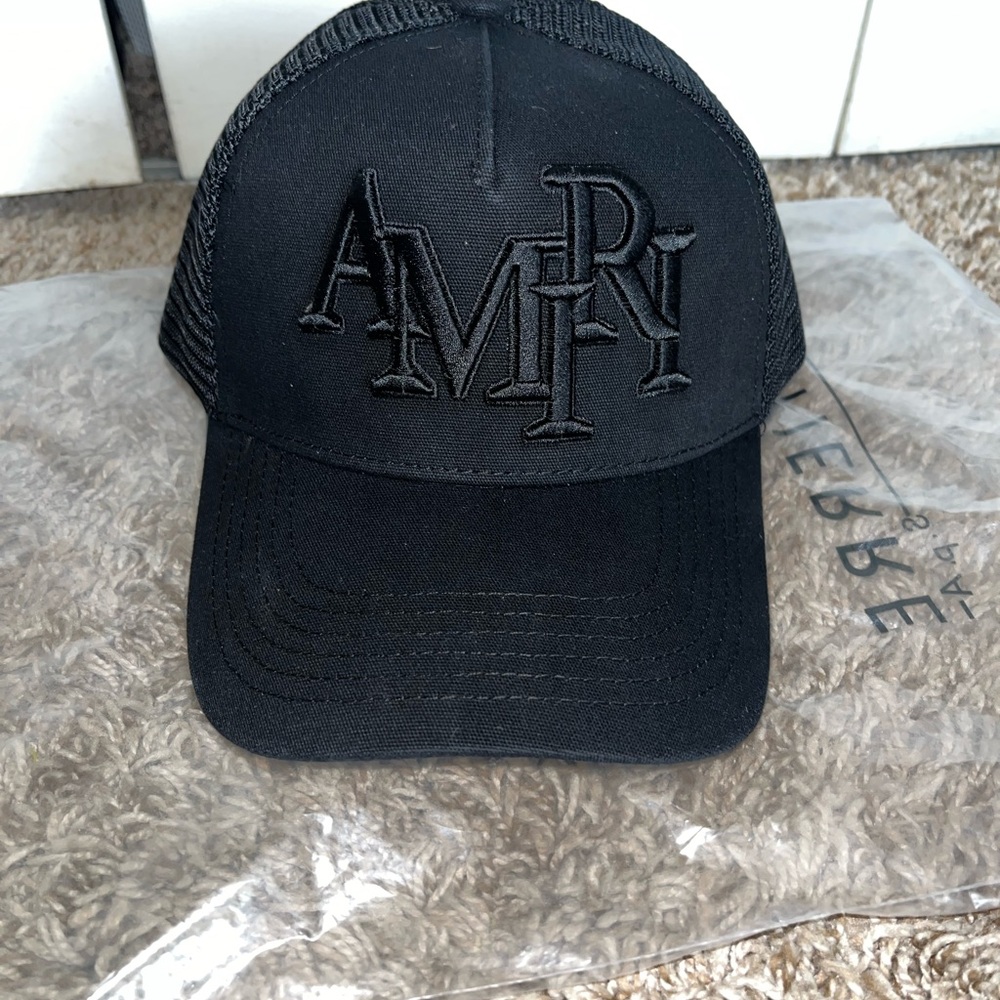 AMIRI Black Mesh Trucker Cap with Leather Patch